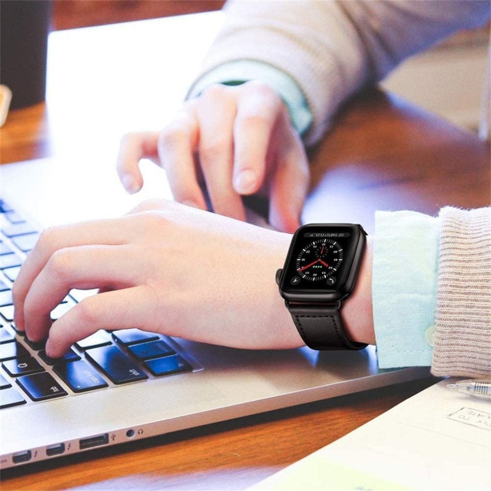 NEW[BAND] BLACK Genuine Leather For Apple Watch - Picture 9 of 10